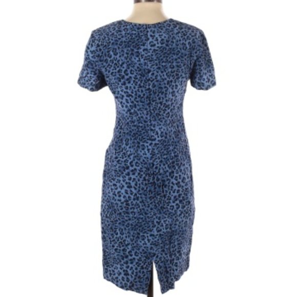 Maggy London (4) Leopard Print Blue on Blue 100% Silk Dress - Picture 2 of 9